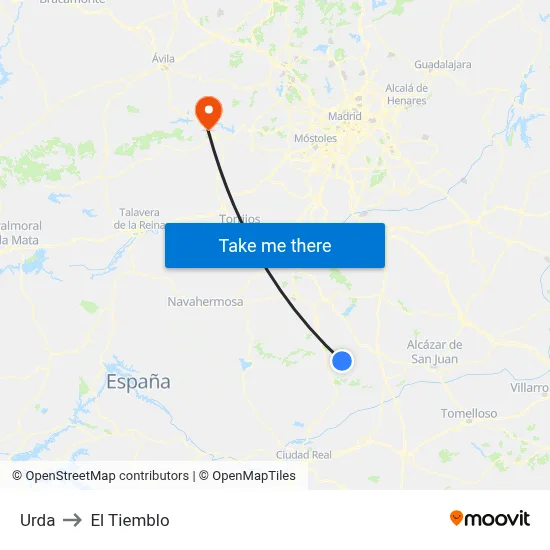 Urda to El Tiemblo map