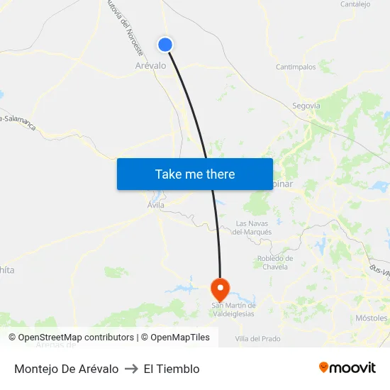 Montejo De Arévalo to El Tiemblo map