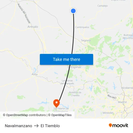 Navalmanzano to El Tiemblo map