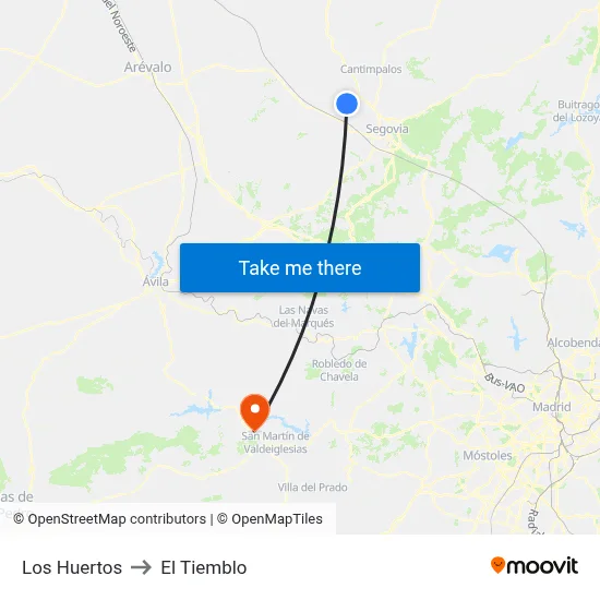 Los Huertos to El Tiemblo map
