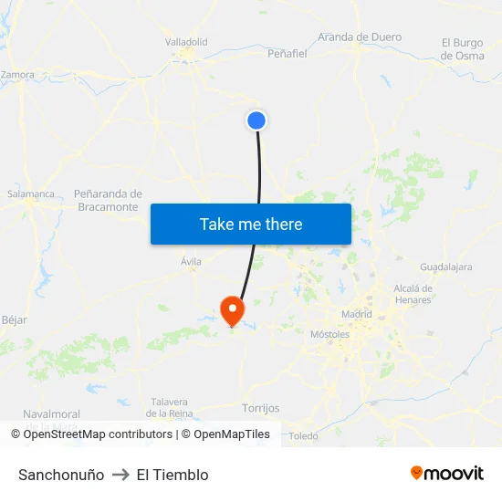 Sanchonuño to El Tiemblo map