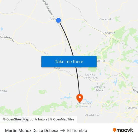 Martín Muñoz De La Dehesa to El Tiemblo map
