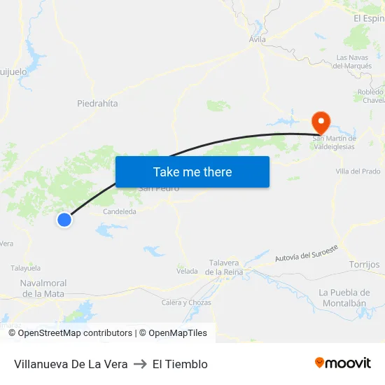 Villanueva De La Vera to El Tiemblo map
