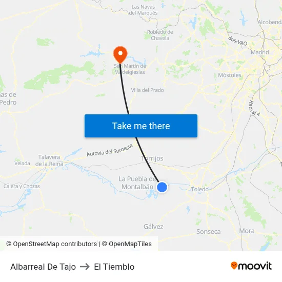 Albarreal De Tajo to El Tiemblo map