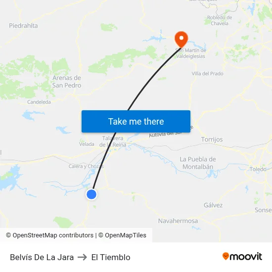 Belvís De La Jara to El Tiemblo map