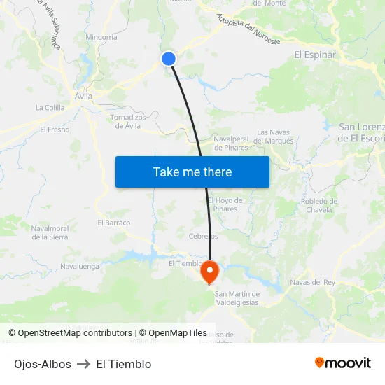 Ojos-Albos to El Tiemblo map