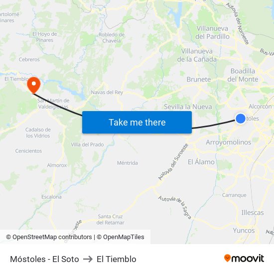 Móstoles - El Soto to El Tiemblo map