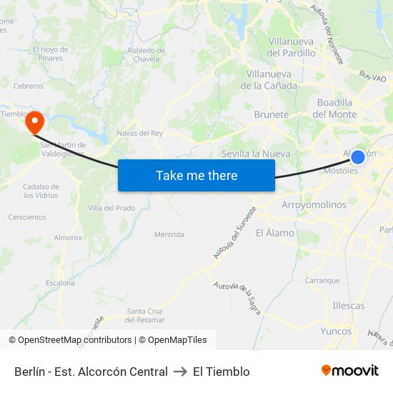 Berlín - Est. Alcorcón Central to El Tiemblo map