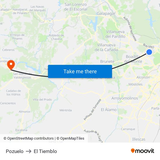Pozuelo to El Tiemblo map