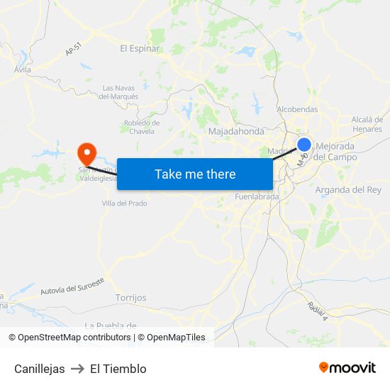 Canillejas to El Tiemblo map