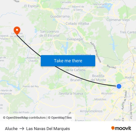 Aluche to Las Navas Del Marqués map