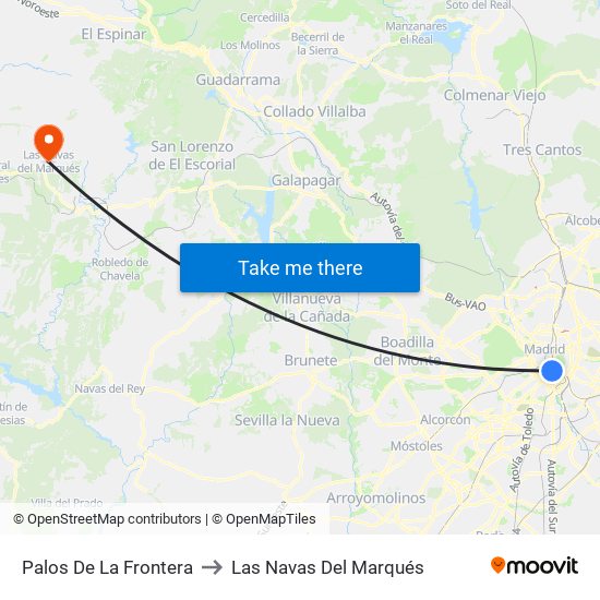 Palos De La Frontera to Las Navas Del Marqués map