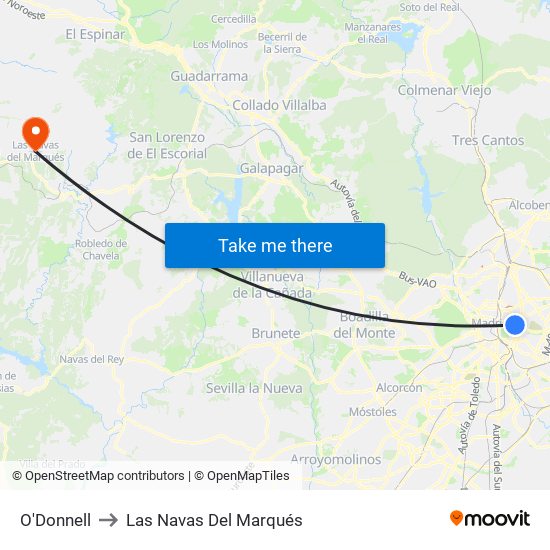 O'Donnell to Las Navas Del Marqués map