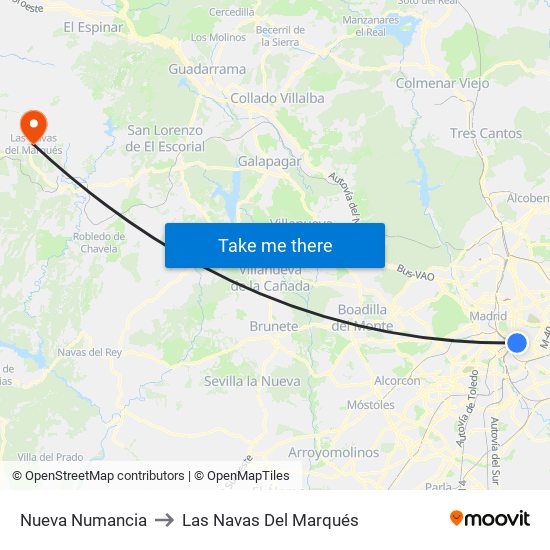 Nueva Numancia to Las Navas Del Marqués map