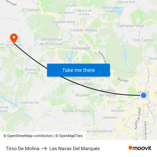Tirso De Molina to Las Navas Del Marqués map