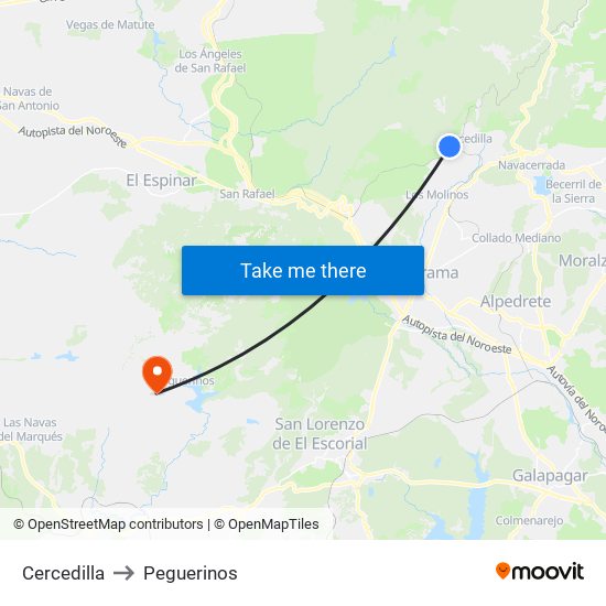 Cercedilla to Peguerinos map