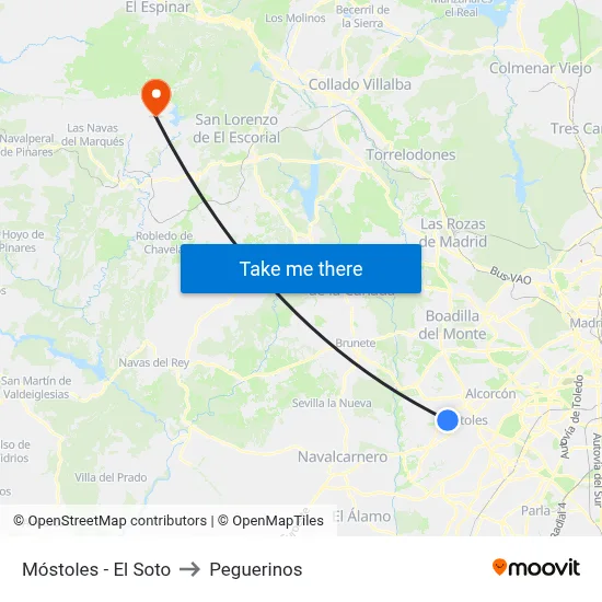 Móstoles - El Soto to Peguerinos map