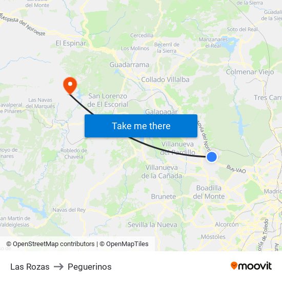 Las Rozas to Peguerinos map