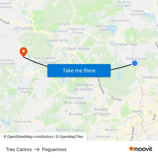 Tres Cantos to Peguerinos map