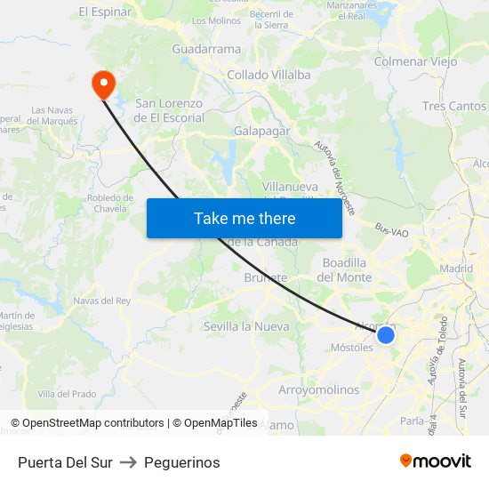 Puerta Del Sur to Peguerinos map