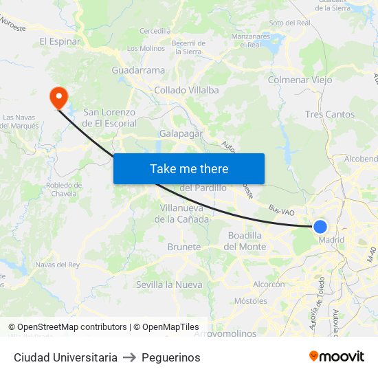 Ciudad Universitaria to Peguerinos map