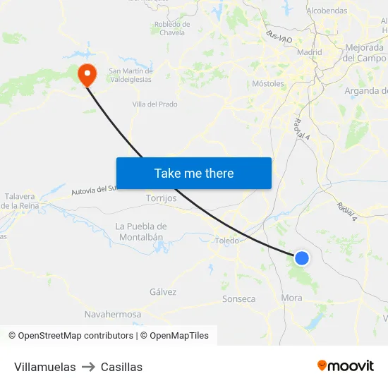 Villamuelas to Casillas map