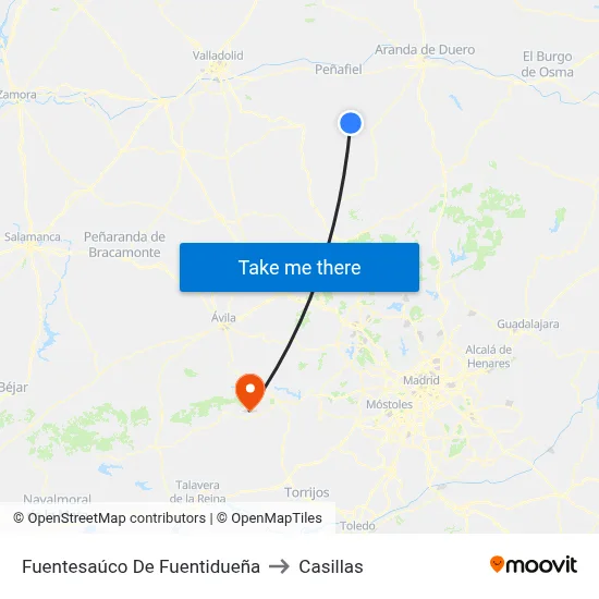 Fuentesaúco De Fuentidueña to Casillas map