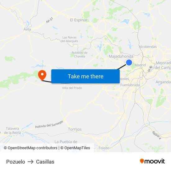 Pozuelo to Casillas map