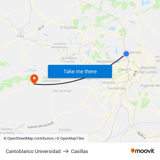 Cantoblanco Universidad to Casillas map
