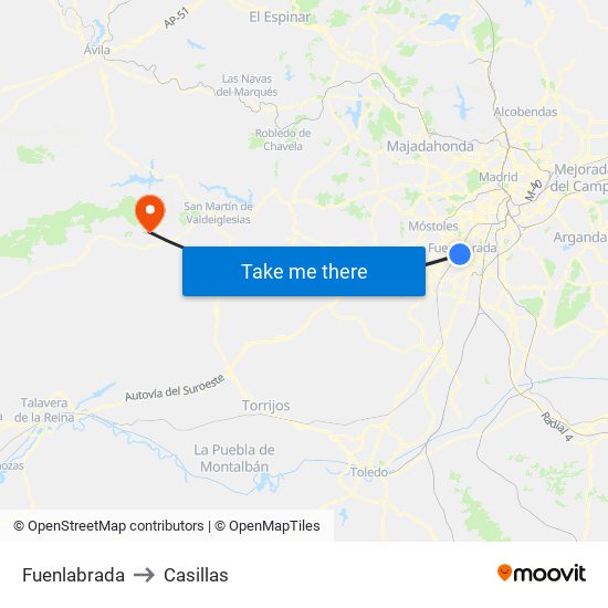 Fuenlabrada to Casillas map