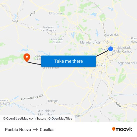 Pueblo Nuevo to Casillas map