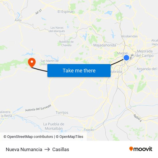 Nueva Numancia to Casillas map