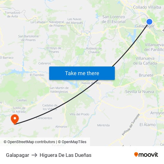 Galapagar to Higuera De Las Dueñas map