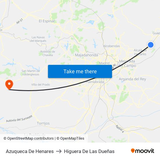 Azuqueca De Henares to Higuera De Las Dueñas map