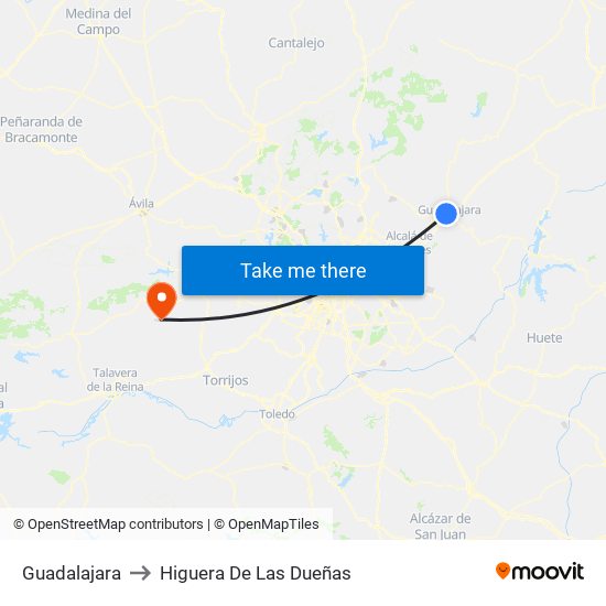 Guadalajara to Higuera De Las Dueñas map