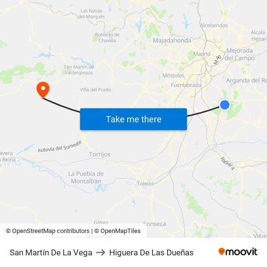 San Martín De La Vega to Higuera De Las Dueñas map