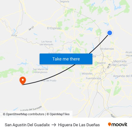 San Agustín Del Guadalix to Higuera De Las Dueñas map