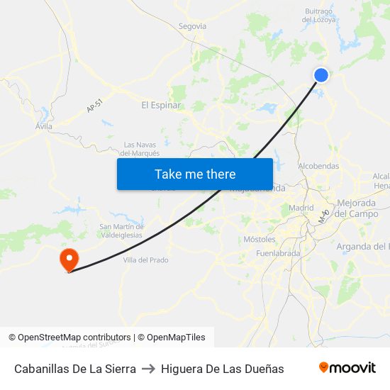 Cabanillas De La Sierra to Higuera De Las Dueñas map