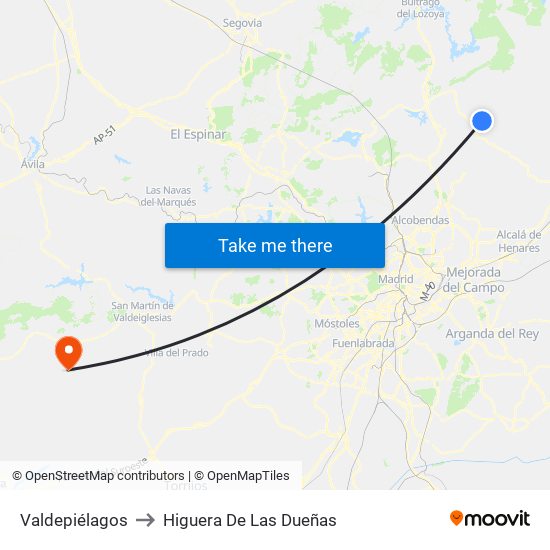 Valdepiélagos to Higuera De Las Dueñas map