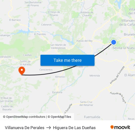 Villanueva De Perales to Higuera De Las Dueñas map