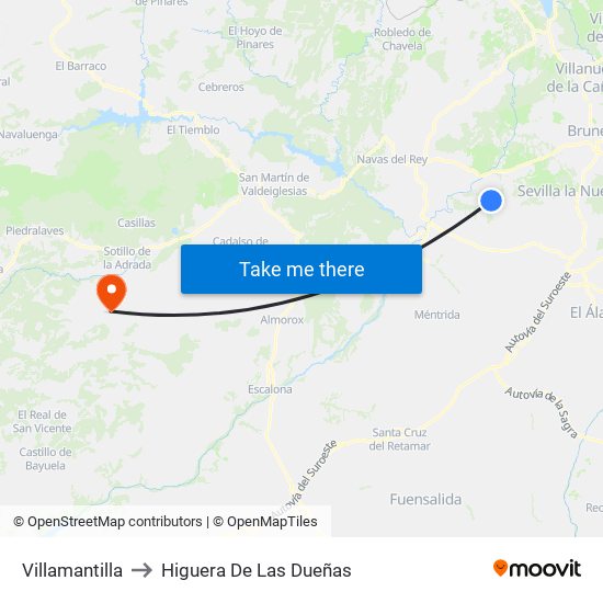 Villamantilla to Higuera De Las Dueñas map
