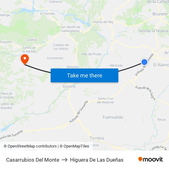 Casarrubios Del Monte to Higuera De Las Dueñas map