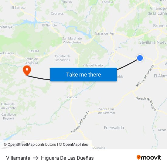 Villamanta to Higuera De Las Dueñas map