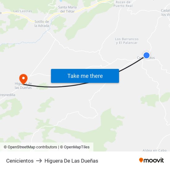 Cenicientos to Higuera De Las Dueñas map