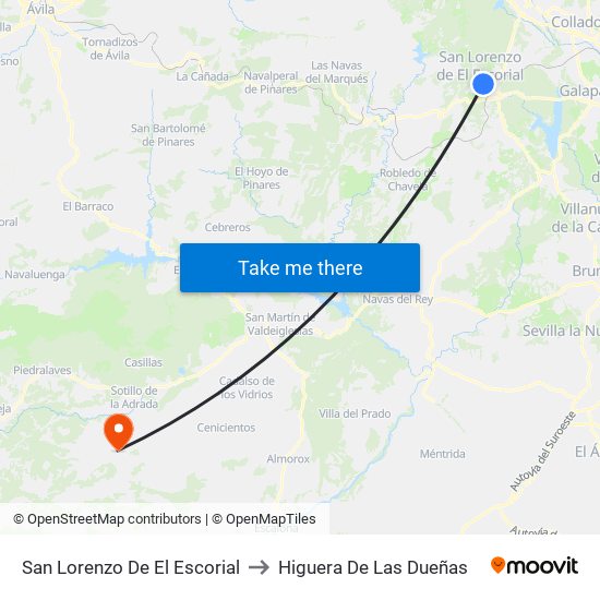 San Lorenzo De El Escorial to Higuera De Las Dueñas map