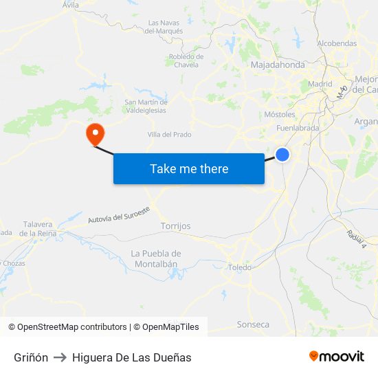 Griñón to Higuera De Las Dueñas map