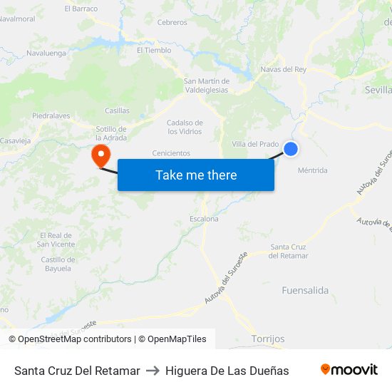 Santa Cruz Del Retamar to Higuera De Las Dueñas map