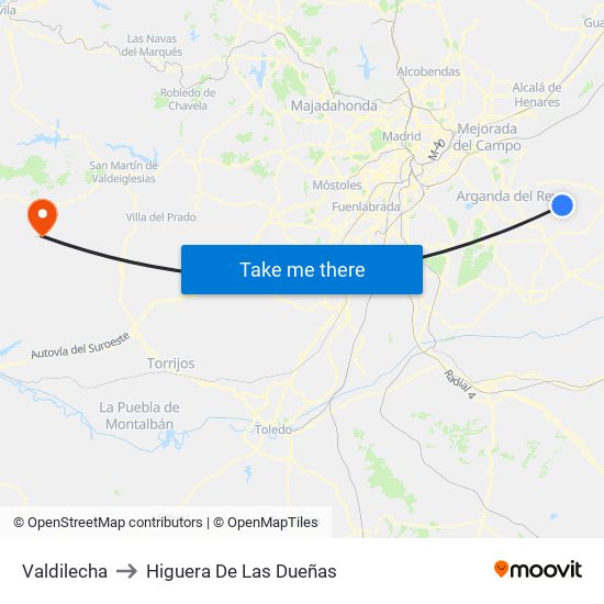 Valdilecha to Higuera De Las Dueñas map
