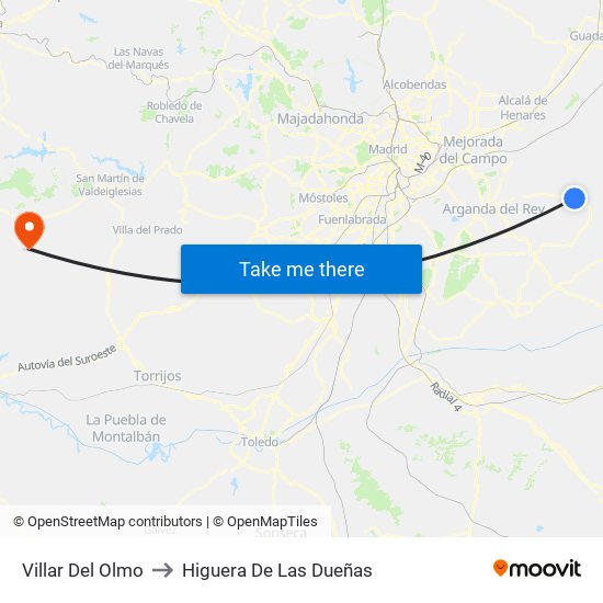 Villar Del Olmo to Higuera De Las Dueñas map