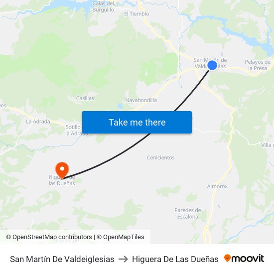 San Martín De Valdeiglesias to Higuera De Las Dueñas map